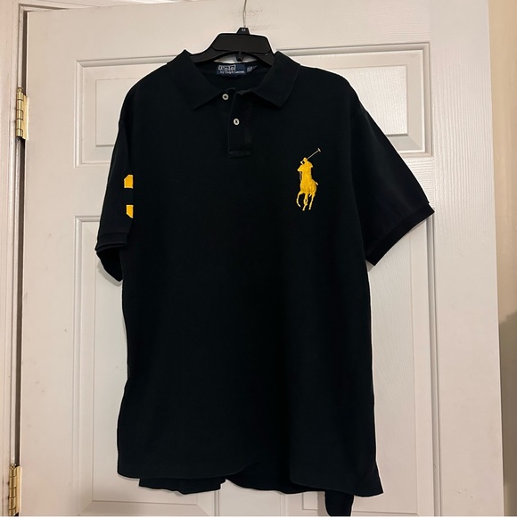 Vintage Polo by Ralph Lauren Men's Black Yellow Polo Shirt Big Pony Size XXL - Picture 1 of 8